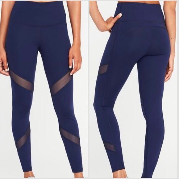 2 NEW OLD NAVY ACTIVE Black Navy Blue Go Dry Mesh Cutout High Rise Leggings S - Picture 2 of 15